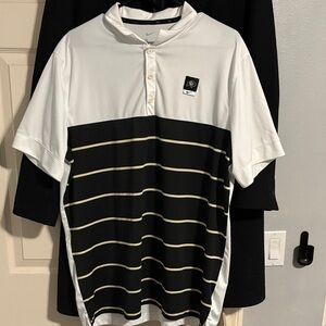 Nike Men's White and Black Striped Polo Shirt